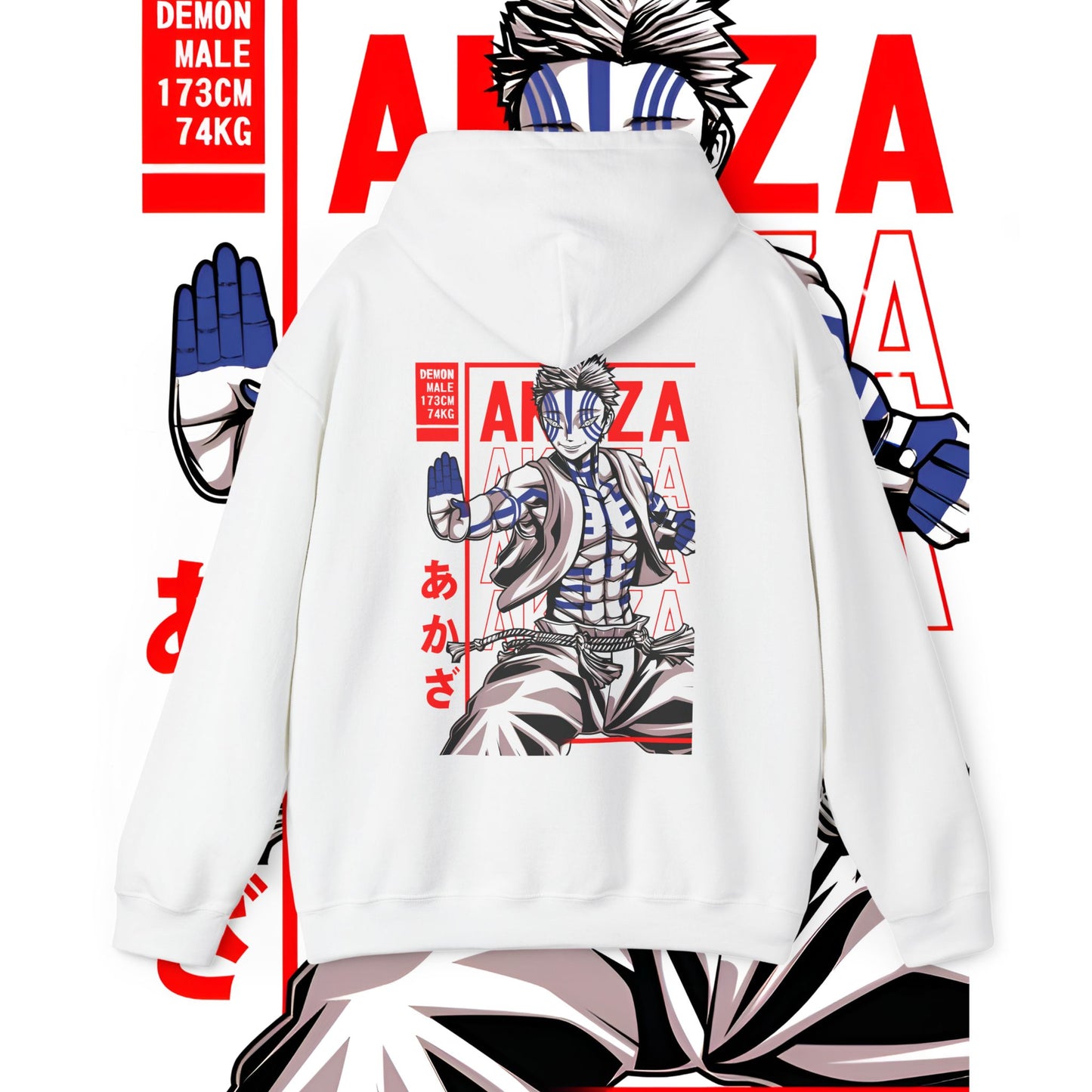 Akaza Demon Slayer Moon Back Print Hoodie – 100% Cotton Anime Streetwear