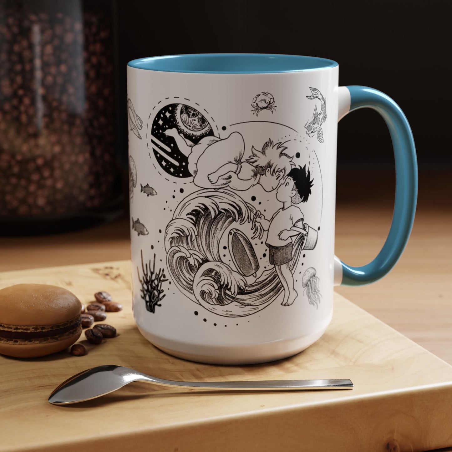 Ponyo World Sea Accent Mug – Studio Ghibli Color Handle Cup 11oz & 15oz – Ocean Anime Coffee Gift
