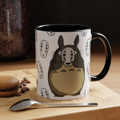 Totoro No Face Mask Accent Mug – Studio Ghibli Color Handle Cup 11oz & 15oz – Cute Anime Crossover Coffee Gift