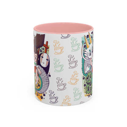 Spirited Away Accent Mug – Color Handle Anime Cup 11oz & 15oz – Studio Ghibli Coffee Mug Featuring Chihiro & No Face