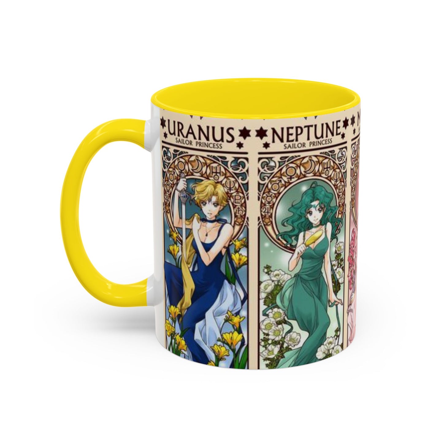Sailor Moon Outer Guardians Accent Mug – Uranus Neptune Pluto Saturn – Color Handle Anime Cup 11oz 15oz