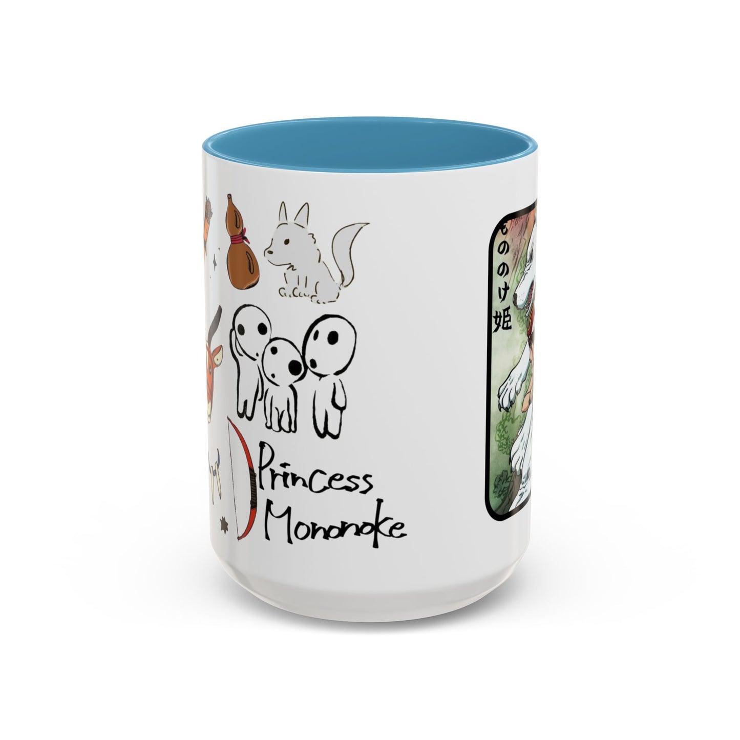 Princess Mononoke Accent Mug – Ghibli Collage Color Handle Cup 11oz & 15oz – Fantasy Anime Gift with San & Kodama