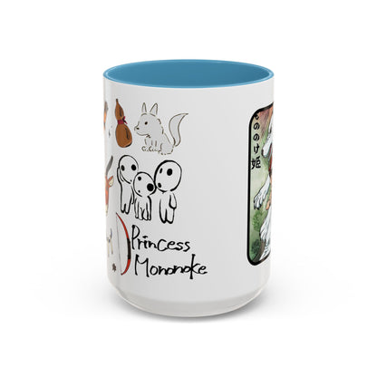 Princess Mononoke Accent Mug – Ghibli Collage Color Handle Cup 11oz & 15oz – Fantasy Anime Gift with San & Kodama