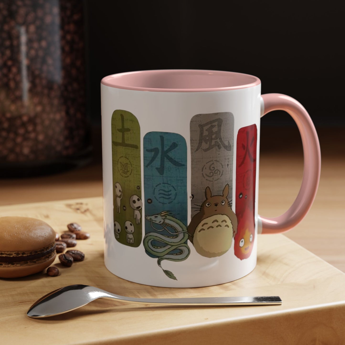 Studio Ghibli Figures Accent Mug – 11oz & 15oz Color Handle Anime Cup – Ghibli Character Coffee Mug for Fans