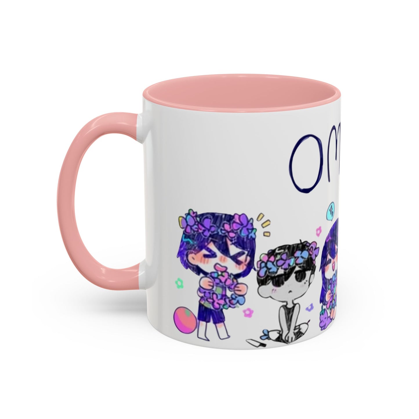 Family Omori Accent Handle Mug – 11oz & 15oz Color Handle Ceramic Cup – Cute Indie Game Gift for Omori Fans
