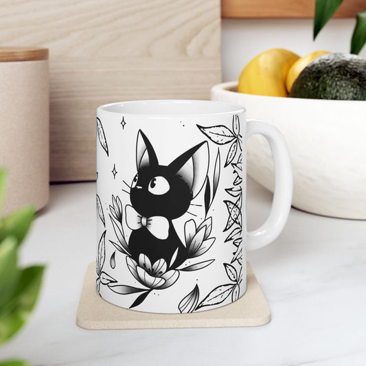 Jiji Cat Studio Ghibli Mug – 11oz & 15oz Ceramic Coffee Cup – Kiki’s Delivery Service Anime Gift