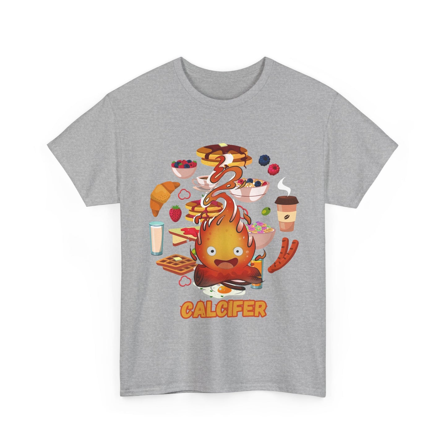 Calcifer Breakfast Demon T-Shirt – 100% Cotton Anime Tee for Studio Ghibli Fans