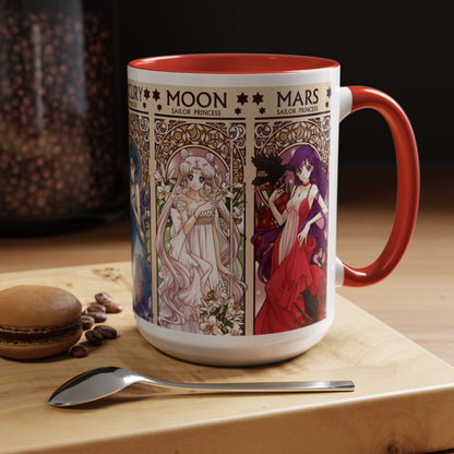 Sailor Moon Inner Guardians Accent Mug – Color Handle Anime Cup 11oz & 15oz – Magical Girl Coffee Gift