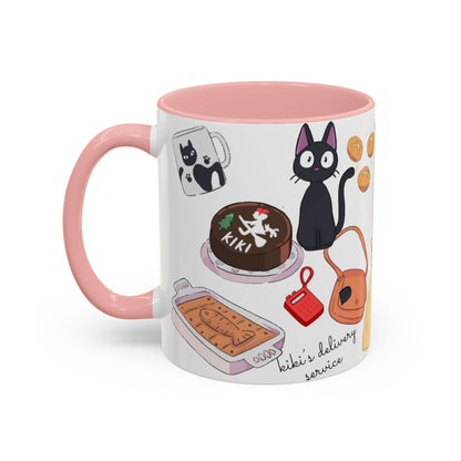 Jiji Funny Accent Mug – Kiki’s Delivery Service Color Handle Cup 11oz & 15oz – Cute Ghibli Cat Anime Gift