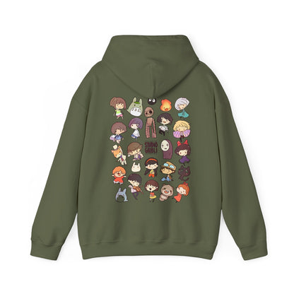 Chibi Studio Ghibli Characters Back Print Hoodie – 100% Cotton Anime Pullover for Ghibli Fans