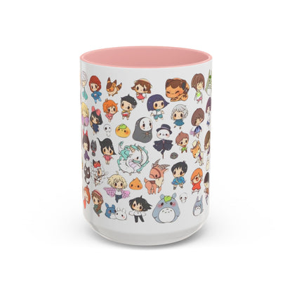 Studio Ghibli Chibi Characters Accent Mug – Color Handle Anime Cup – 11oz & 15oz Gift for Ghibli Fans