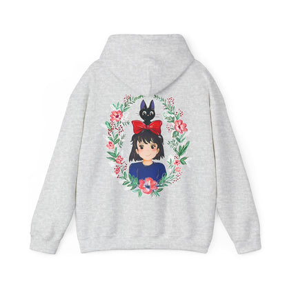 Kiki’s Delivery Service Floral Back Print Hoodie – 100% Cotton Studio Ghibli Anime Sweatshirt