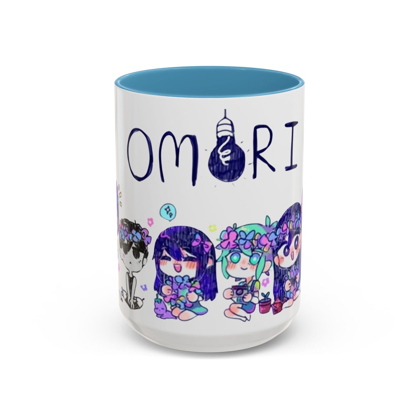 Family Omori Accent Handle Mug – 11oz & 15oz Color Handle Ceramic Cup – Cute Indie Game Gift for Omori Fans