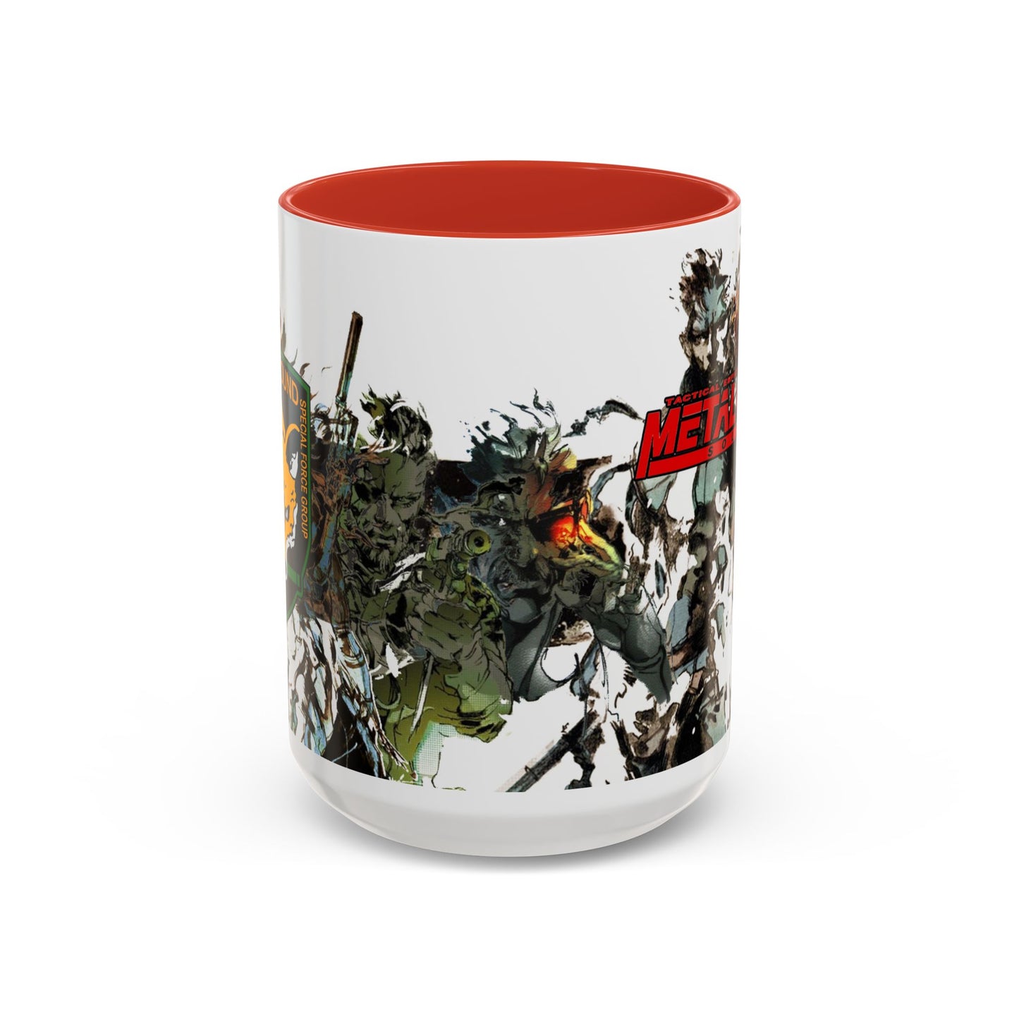 Metal Gear Fox Hound Accent Mug – 11oz & 15oz Colored Handle Coffee Cup – Tactical Gamer Gift for Fans