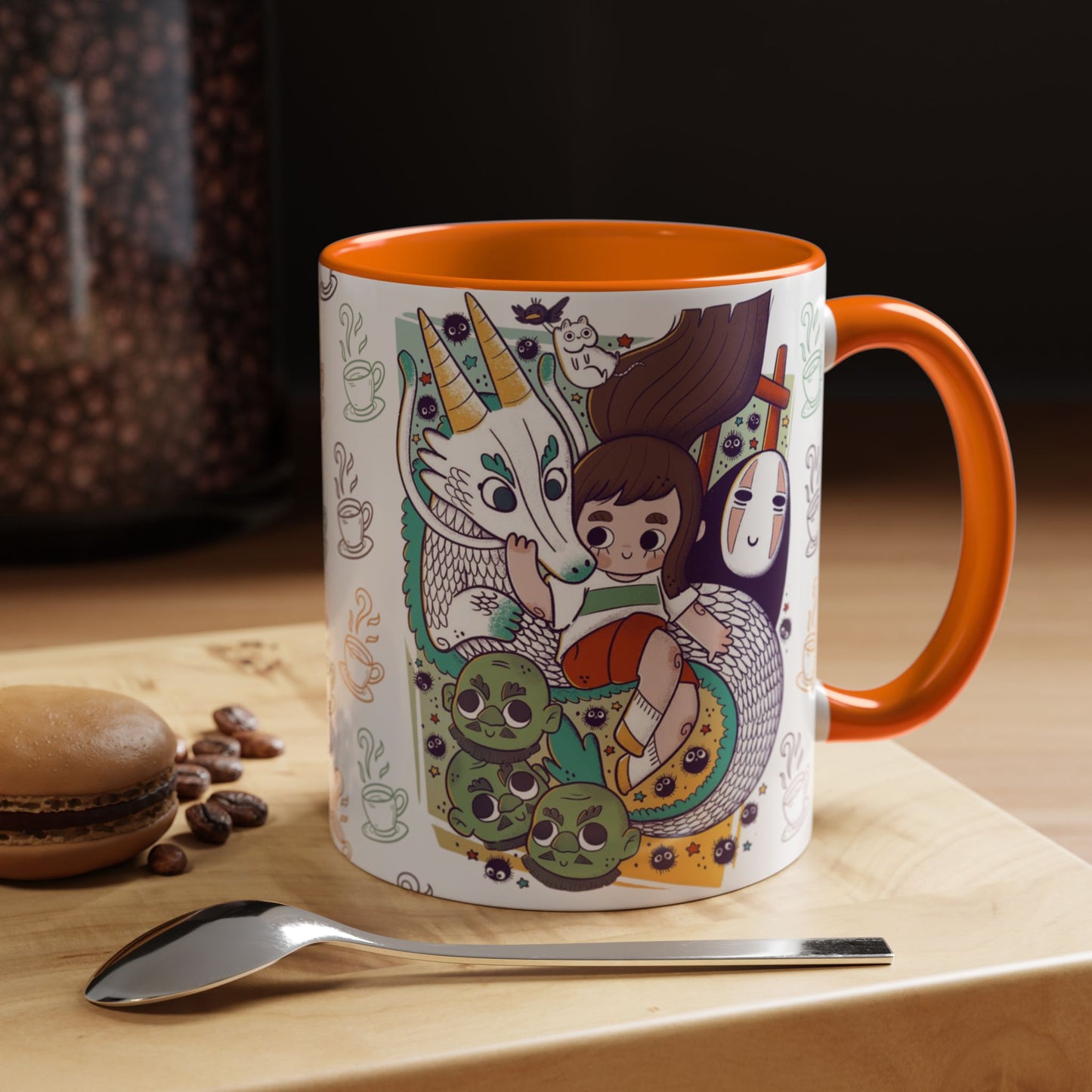Spirited Away Accent Mug – Color Handle Anime Cup 11oz & 15oz – Studio Ghibli Coffee Mug Featuring Chihiro & No Face