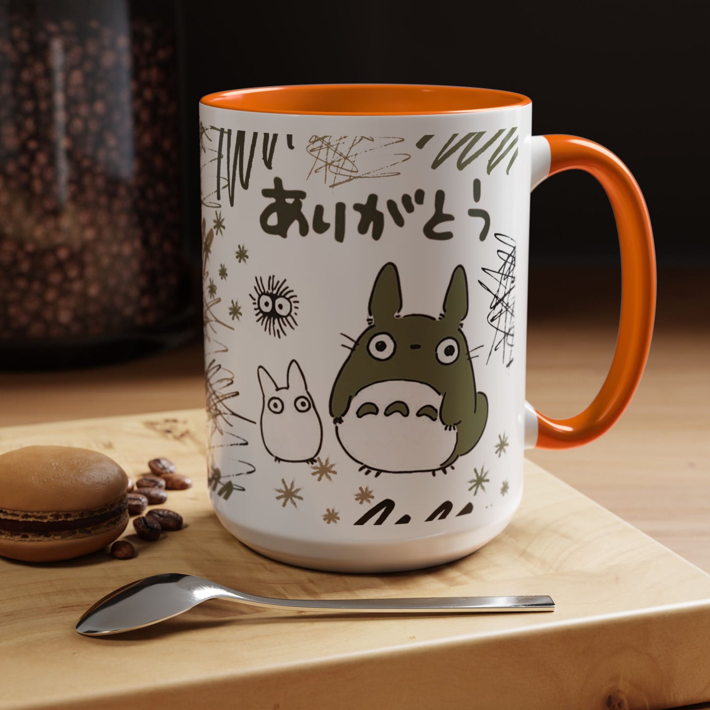 Totoro Sketch Accent Mug – Studio Ghibli Coffee Cup with Colored Handle – 11oz & 15oz Cute Anime Mug