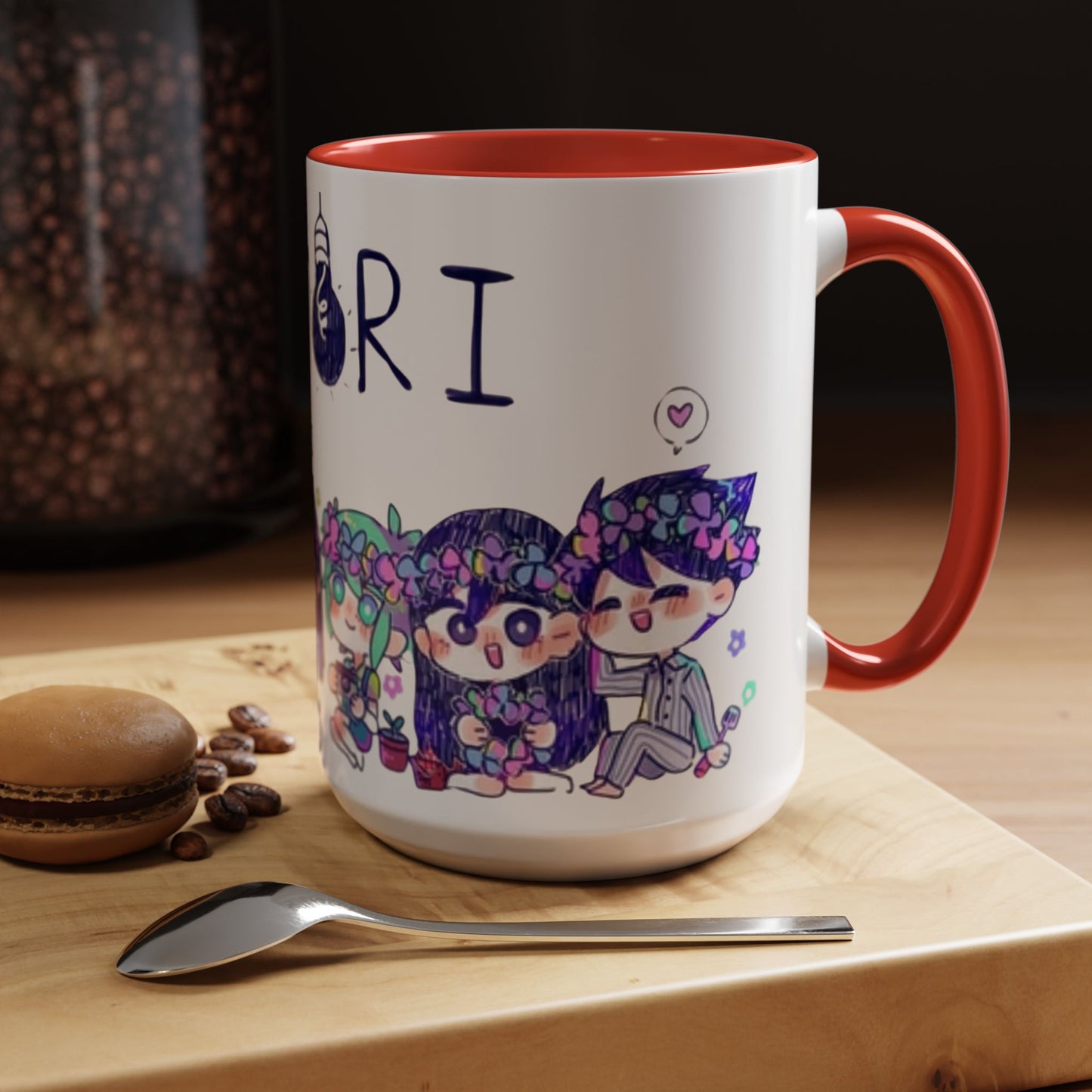 Family Omori Accent Handle Mug – 11oz & 15oz Color Handle Ceramic Cup – Cute Indie Game Gift for Omori Fans