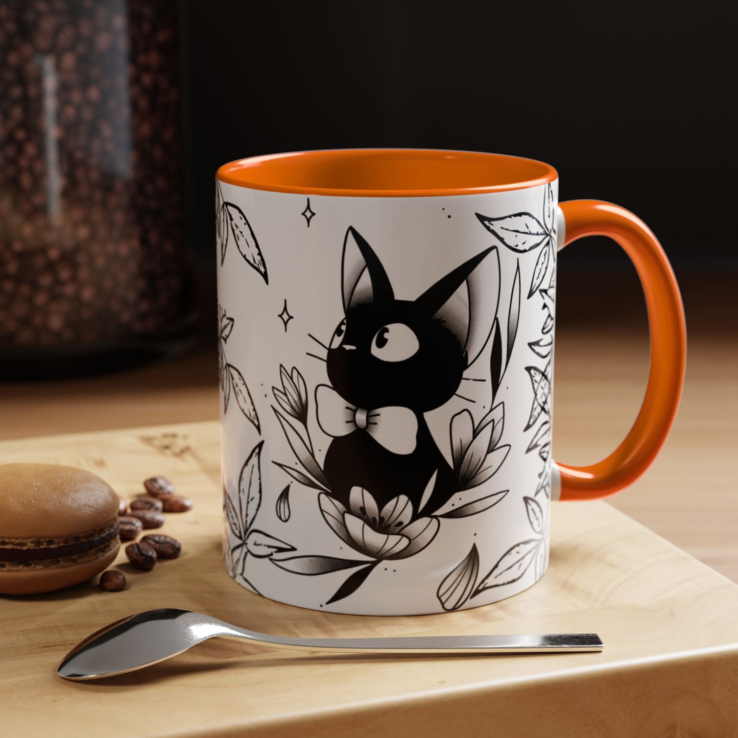 Jiji Cat Studio Ghibli Mug – 11oz & 15oz Accent Handle Coffee Cup – Cute Kiki’s Delivery Service Gift