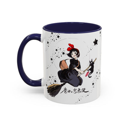 Kiki’s Delivery Service Accent Mug – 11oz & 15oz Ceramic Cup with Colored Handle – Studio Ghibli Anime Gift