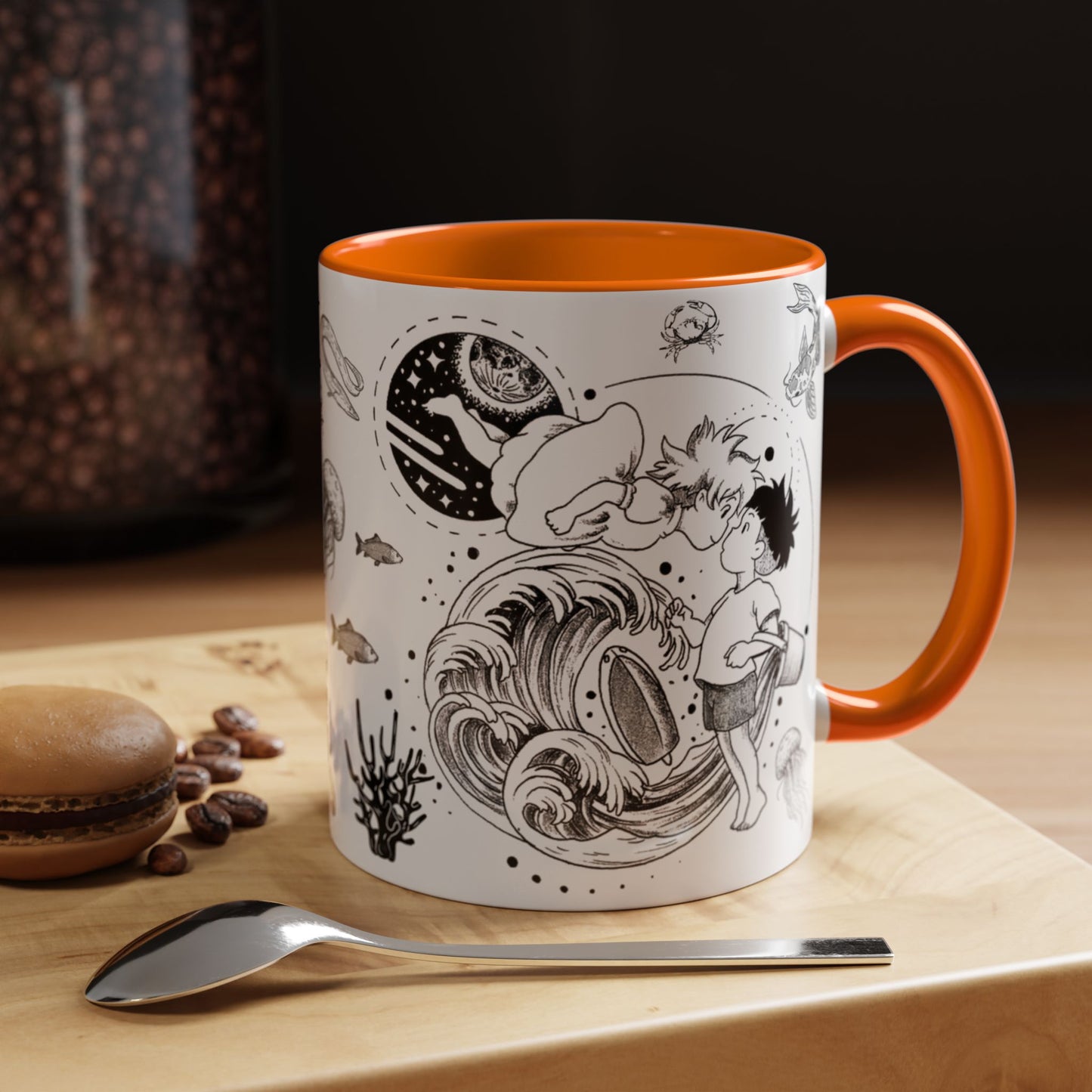 Ponyo World Sea Accent Mug – Studio Ghibli Color Handle Cup 11oz & 15oz – Ocean Anime Coffee Gift