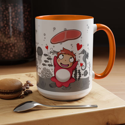Ponyo Ham Accent Handle Mug – Studio Ghibli Coffee Cup – 11oz & 15oz Anime Gift for Fans
