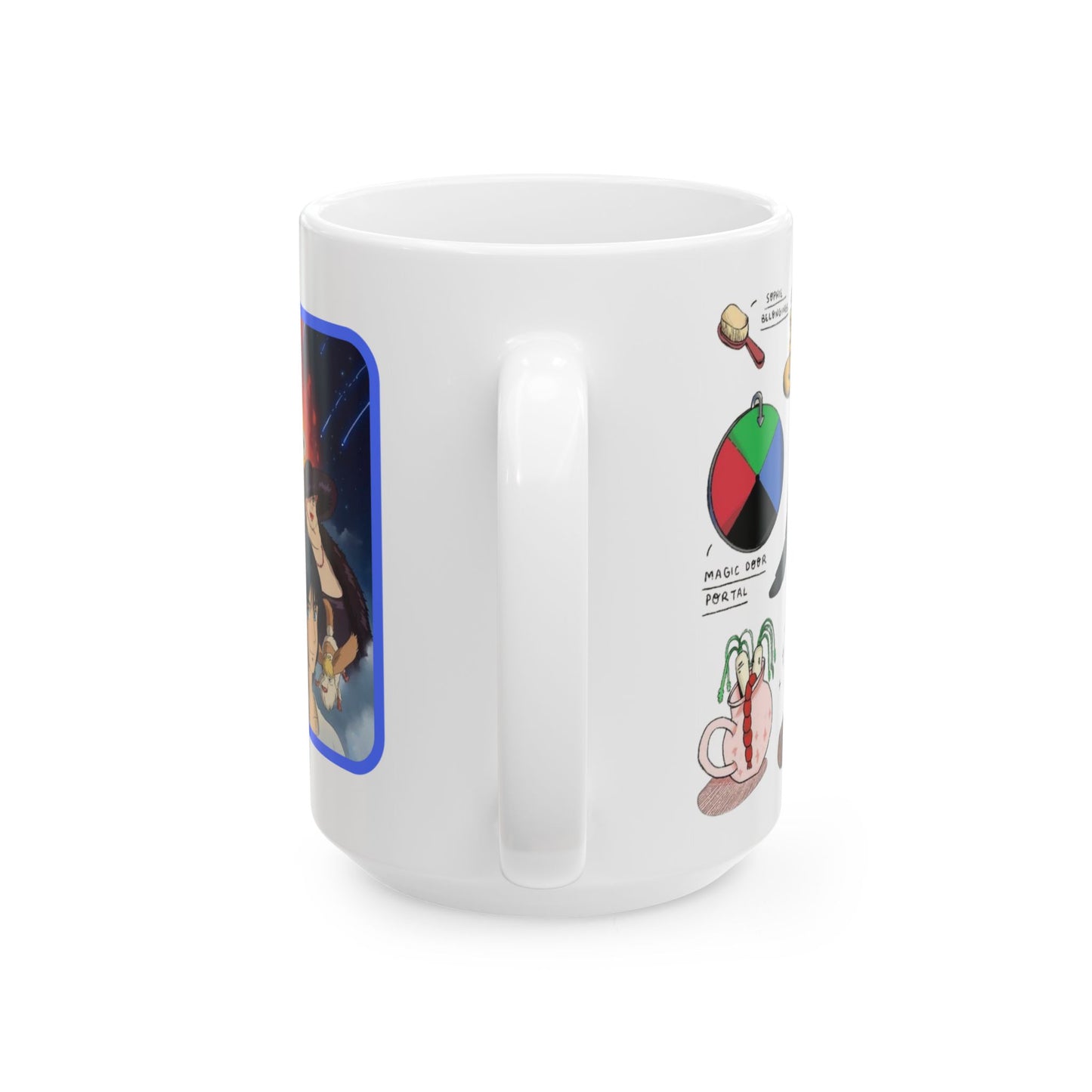 Howl’s Moving Castle Collage Mug – Studio Ghibli Coffee Cup 11oz & 15oz – Anime Gift Featuring Howl, Sophie & Calcifer
