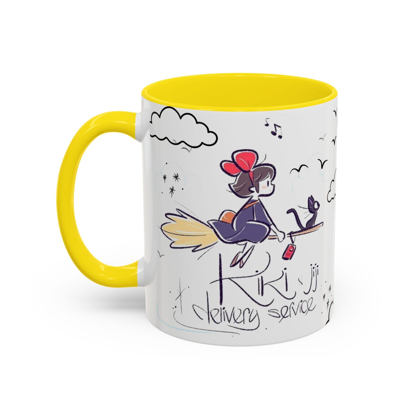 Kiki's Delivery Service Sketch Accent Mug – Studio Ghibli Ceramic Cup – 11oz & 15oz Anime Gift