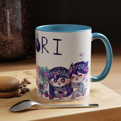 Family Omori Accent Handle Mug – 11oz & 15oz Color Handle Ceramic Cup – Cute Indie Game Gift for Omori Fans