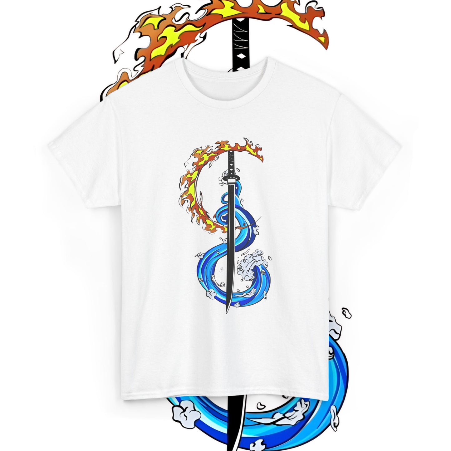 Demon Slayer Tanjiro Fire & Water Sword Style T-Shirt | 100% Cotton Anime Tee