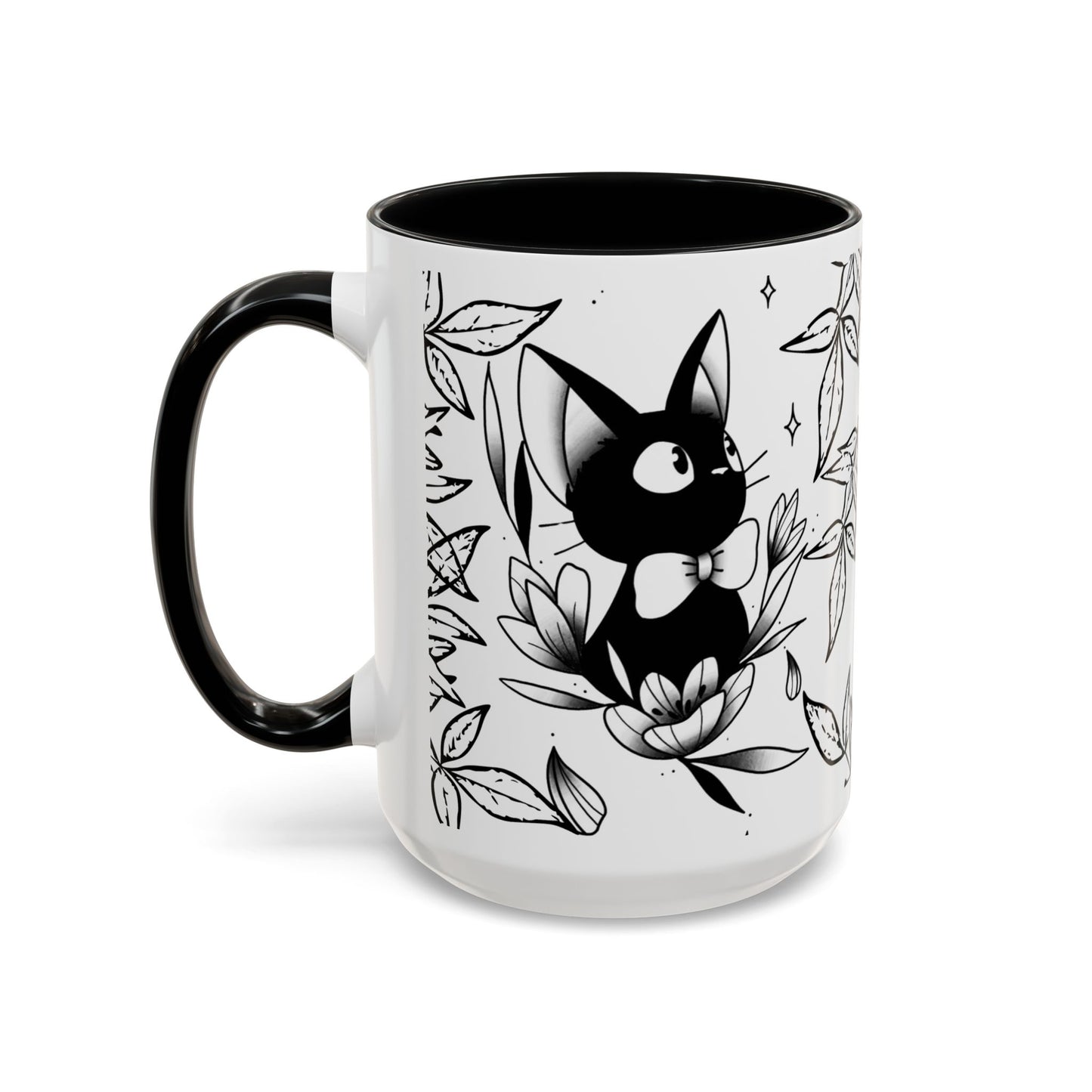 Jiji Cat Studio Ghibli Mug – 11oz & 15oz Accent Handle Coffee Cup – Cute Kiki’s Delivery Service Gift