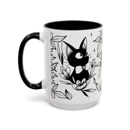 Jiji Cat Studio Ghibli Mug – 11oz & 15oz Accent Handle Coffee Cup – Cute Kiki’s Delivery Service Gift