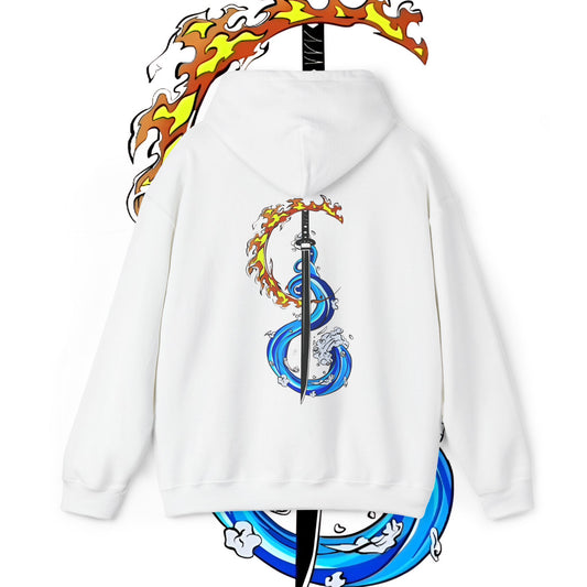 Demon Slayer Tanjiro Fire & Water Back Print Hoodie | 100% Cotton Anime Art