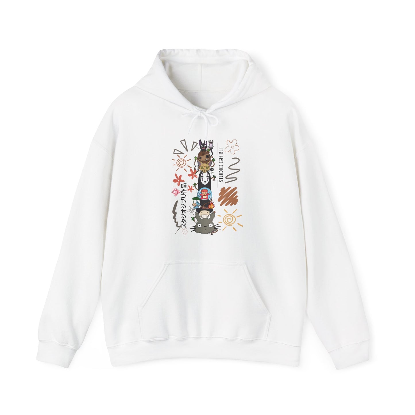 Studio Ghibli Characters Sketch Hoodie – 100% Cotton Anime Hoodie Featuring Totoro, Kiki, and More