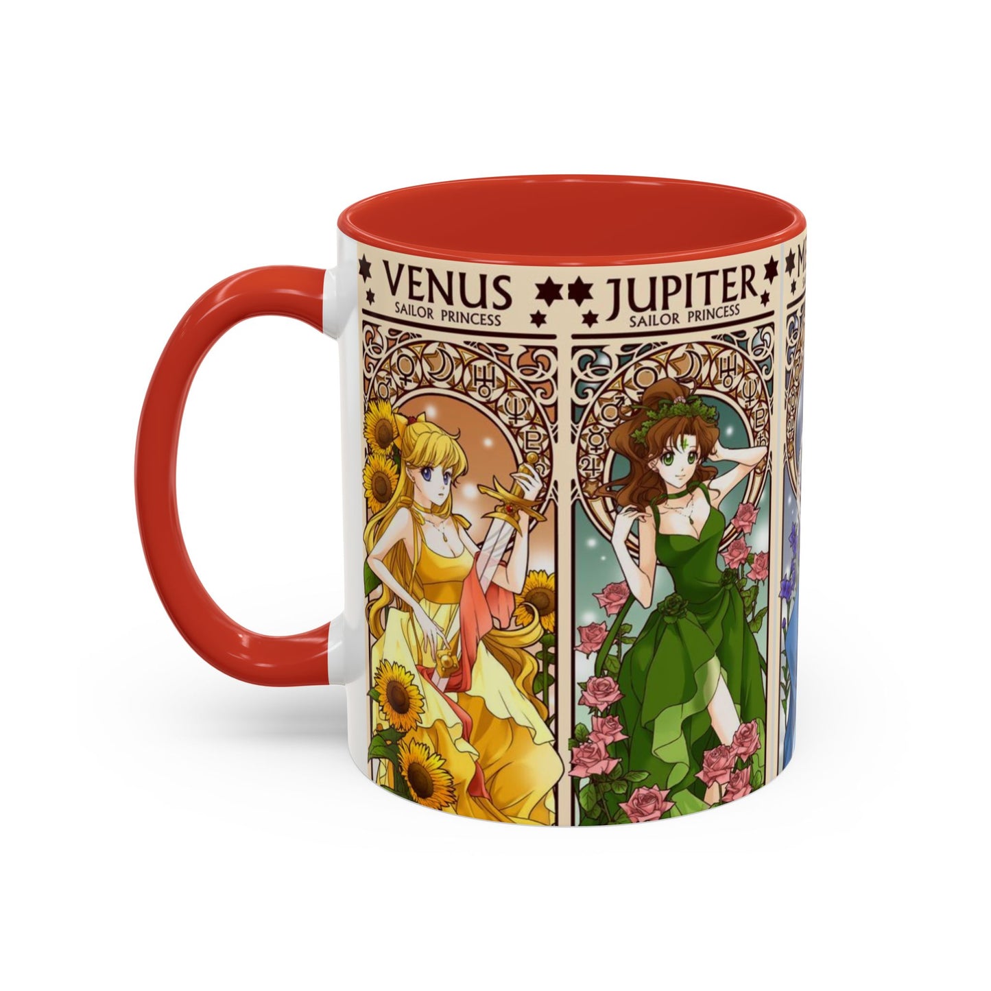Sailor Moon Inner Guardians Accent Mug – Color Handle Anime Cup 11oz & 15oz – Magical Girl Coffee Gift