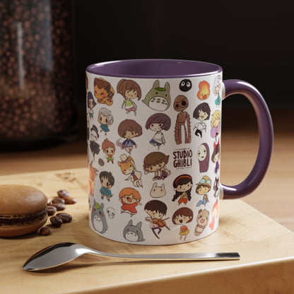 Studio Ghibli Chibi Characters Accent Mug – Color Handle Anime Cup – 11oz & 15oz Gift for Ghibli Fans