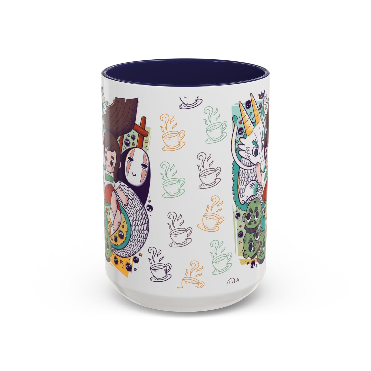 Spirited Away Accent Mug – Color Handle Anime Cup 11oz & 15oz – Studio Ghibli Coffee Mug Featuring Chihiro & No Face