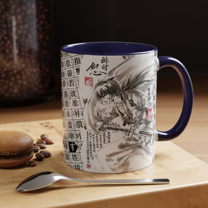 Rurouni Kenshin Kanji Accent Mug – Samurai Anime Color Handle Cup 11oz & 15oz – Japanese Sword Art Gift