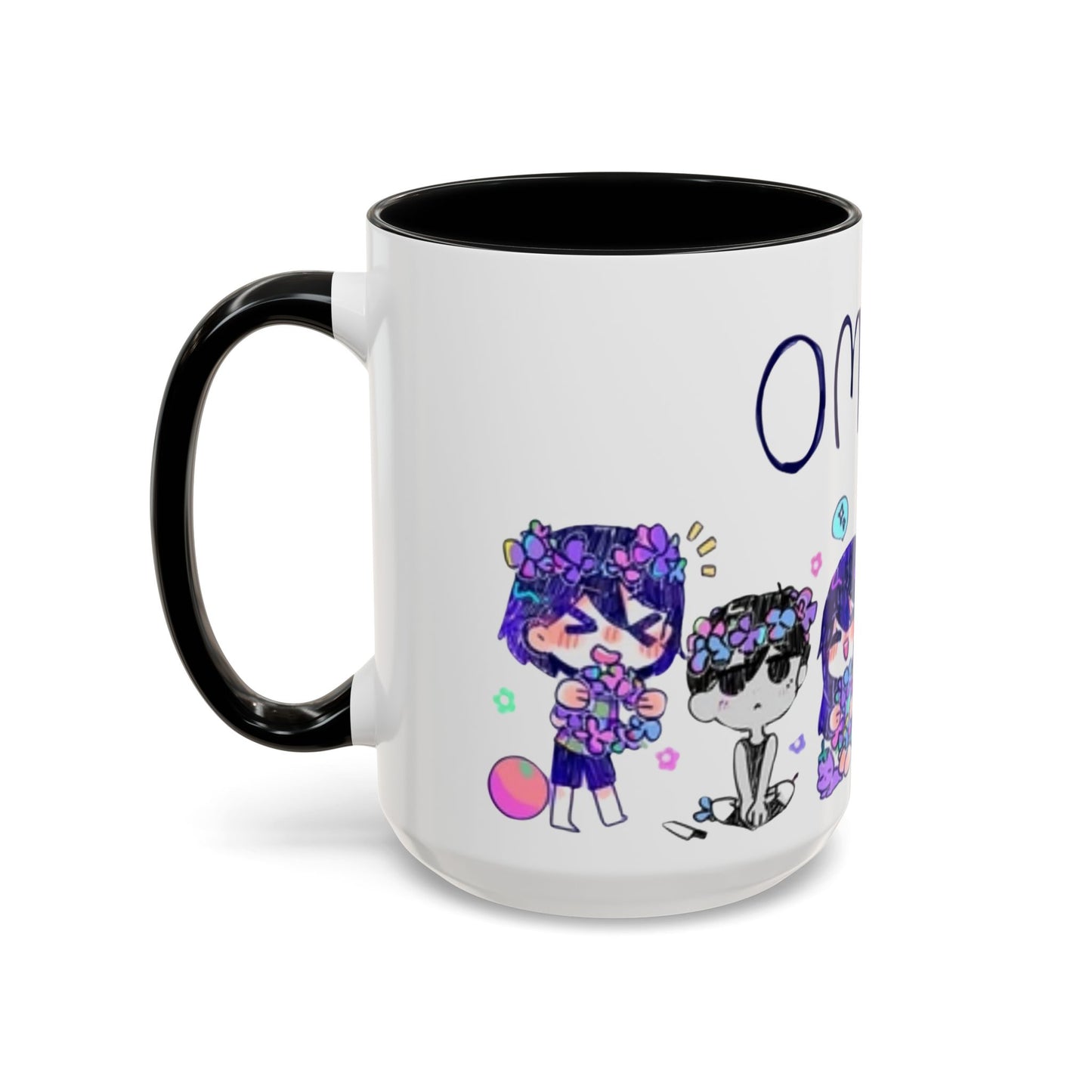 Family Omori Accent Handle Mug – 11oz & 15oz Color Handle Ceramic Cup – Cute Indie Game Gift for Omori Fans