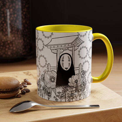 No Face Flowers Accent Mug – Studio Ghibli Inspired Coffee Cup – 11oz & 15oz Ceramic Anime Gift