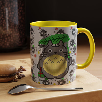 Totoro & Soot Sprites Accent Mug – Color Handle Studio Ghibli Cup – 11oz & 15oz Ceramic Anime Coffee Gift