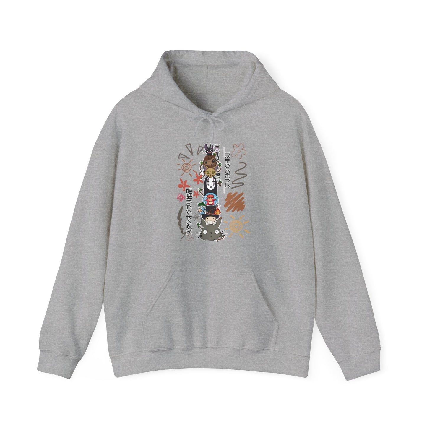 Studio Ghibli Characters Sketch Hoodie – 100% Cotton Anime Hoodie Featuring Totoro, Kiki, and More