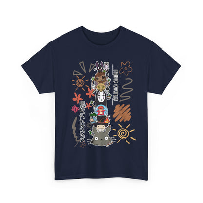 Studio Ghibli Characters Sketch T-Shirt – 100% Cotton Anime Tee Featuring Ghibli Icons