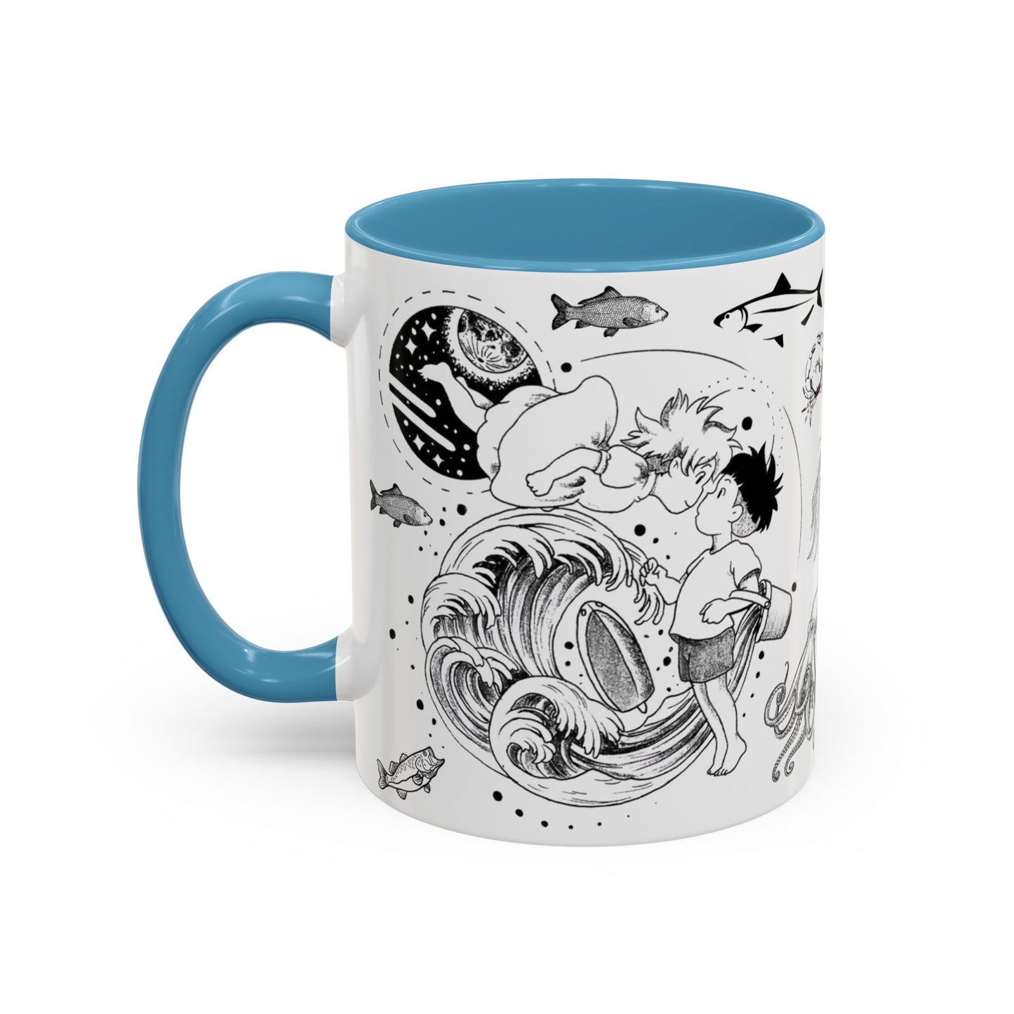 Ponyo World Sea Accent Mug – Studio Ghibli Color Handle Cup 11oz & 15oz – Ocean Anime Coffee Gift