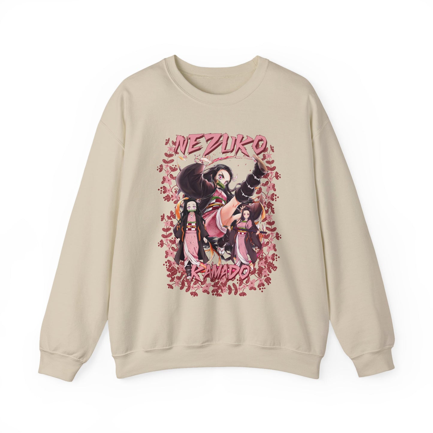 Nezuko Kamado Pink Flowers Sweatshirt – 100% Cotton Demon Slayer Anime Pullover