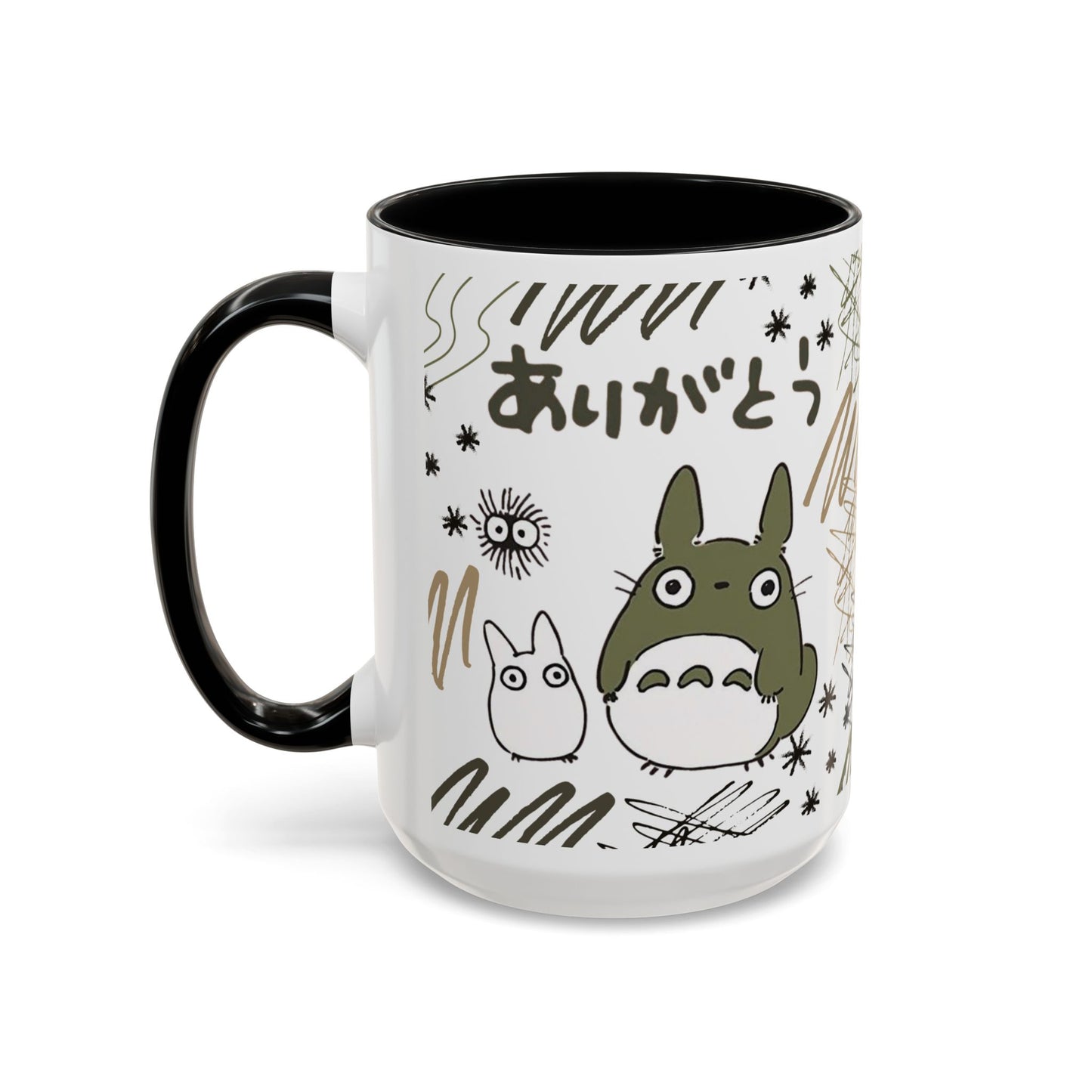 Totoro Sketch Accent Mug – Studio Ghibli Coffee Cup with Colored Handle – 11oz & 15oz Cute Anime Mug