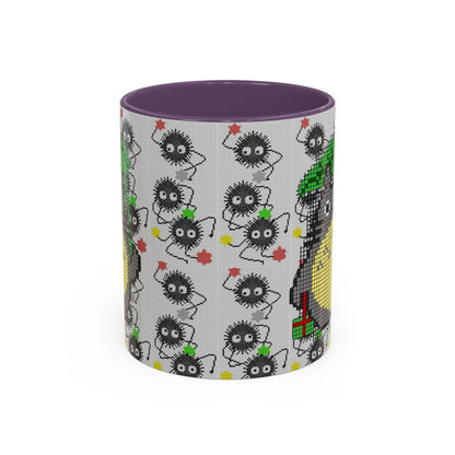 Totoro & Soot Sprites Accent Mug – Color Handle Studio Ghibli Cup – 11oz & 15oz Ceramic Anime Coffee Gift