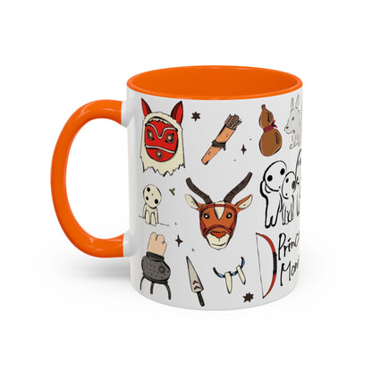 Princess Mononoke Accent Mug – Ghibli Collage Color Handle Cup 11oz & 15oz – Fantasy Anime Gift with San & Kodama