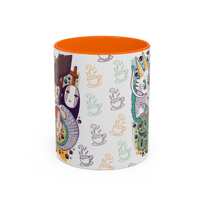 Spirited Away Accent Mug – Color Handle Anime Cup 11oz & 15oz – Studio Ghibli Coffee Mug Featuring Chihiro & No Face