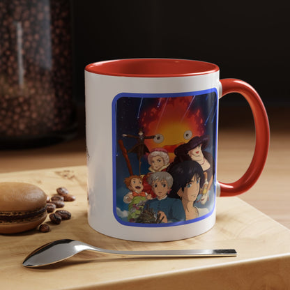 Howl’s Moving Castle Accent Mug – Ghibli Collage Color Handle Cup 11oz & 15oz – Anime Coffee Mug Featuring Howl & Calcifer