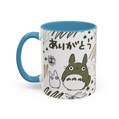 Totoro Sketch Accent Mug – Studio Ghibli Coffee Cup with Colored Handle – 11oz & 15oz Cute Anime Mug